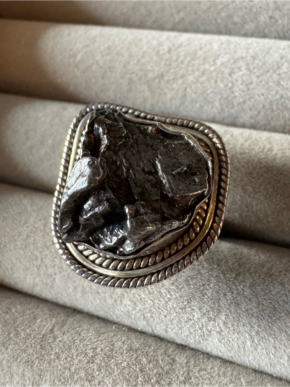 Campo del Cielo Raw Natural Iron Meteorite 925 Sterling Silver Ring Size 10